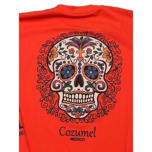 Men's Cozumel Mexico Shirt Sugar Skull Graphic Long Sleeve Logo Dry Fit - Size M